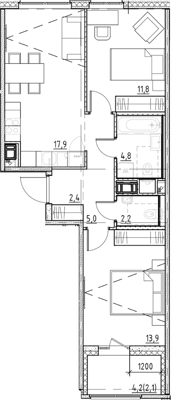 2-комнатная квартира 60.1 м², 7/8 эт., ЖК «Янила Форест»